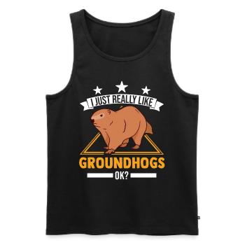 J’aime vraiment Groundhogs ok Marmot - Débardeur bio Premium Homme - noir - Devant - Michal (187cm)