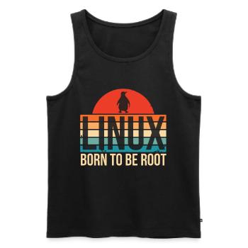 Linux né pour être Root Penguin Nerd Coding Geek - Débardeur bio Premium Homme - noir - Devant - AI Model Male 178 light (178cm)