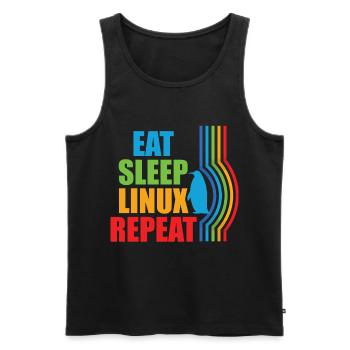 Eat Sleep Linux Repeat Retro Pinguin Nerd Geek - Männer Premium Bio Tank Top - Schwarz - Vorne - AI Model Male 178 light (178cm)