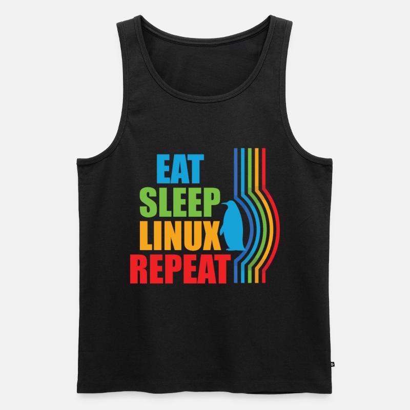 Eat Sleep Linux Repeat Retro Pinguin Nerd Geek - Männer Premium Bio Tank Top - Schwarz