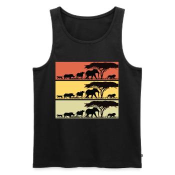 Safari Afrika Retro Löwen Giraffen Elefanten - Männer Premium Bio Tank Top - Schwarz - Vorne - Michal (187cm)