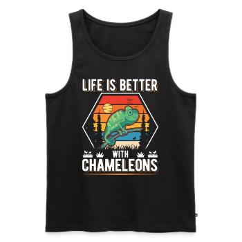 La vie est meilleure avec Chameleons Chameleon - Débardeur bio Premium Homme - noir - Devant - Michal (187cm)