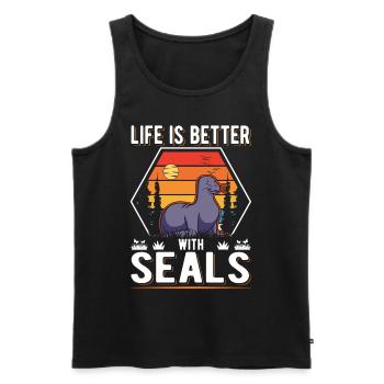 Life is better with Seal Robbe - Men's Premium Organic Tank Top - black - Front - Michal (187cm)