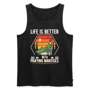 Life is better with Praying Mantises - Männer Premium Bio Tank Top - Schwarz - Vorne - Michal (187cm)
