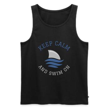 Schwimmen Spruch Lustig Keep Calm And Swim On - Männer Premium Bio Tank Top - Schwarz - Vorne - Michal (187cm)