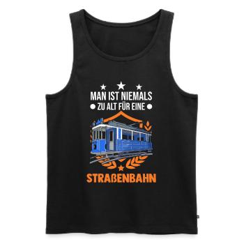 Man ist niemals zu alt für eine Straßenbahn - Männer Premium Bio Tank Top - Schwarz - Vorne - AI Model Male 178 light (178cm)