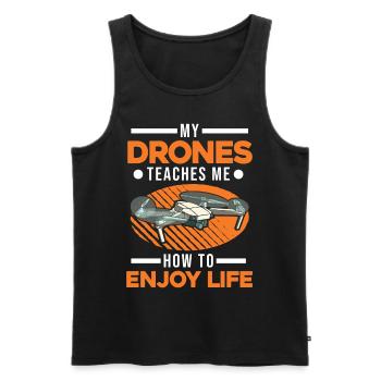 My Drones teaches me how to enjoy life - Männer Premium Bio Tank Top - Schwarz - Vorne - Michal (187cm)