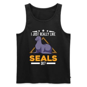 J’aime vraiment les phoques ok Sea Lion Seal - Débardeur bio Premium Homme - noir - Devant - Michal (187cm)