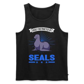 Facilement distrait par seals Sea Lion Seal - Débardeur bio Premium Homme - noir - Devant - Michal (187cm)