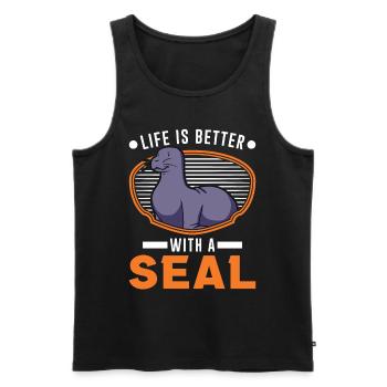Life is better with a Seal Robbe - Men's Premium Organic Tank Top - black - Front - Michal (187cm)