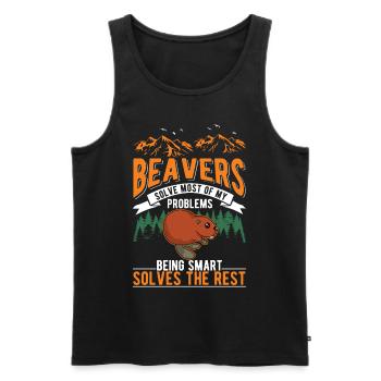 Biber Geschenk Biberdamm - Männer Premium Bio Tank Top - Schwarz - Vorne - Michal (187cm)