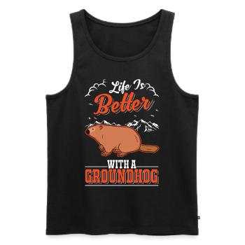 Life is better with a Groundhog Marmot - Men's Premium Organic Tank Top - black - Front - Michal (187cm)