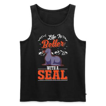 Life is better with a Seal Robben Seehund - Men's Premium Organic Tank Top - black - Front - Michal (187cm)