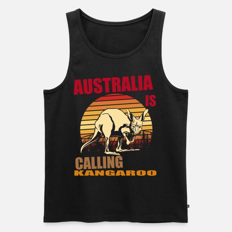 Känguru Retro Australien Calling Outback - Männer Premium Bio Tank Top - Schwarz