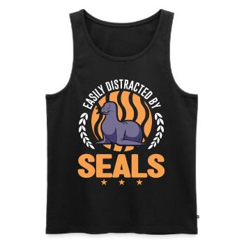 Easily distracted by Seal Seehund Robben - Men's Premium Organic Tank Top - black - Front - Michal (187cm)