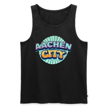 Aachen Germany City Font Pop Art Comic - Men's Premium Organic Tank Top - black - Front - AI Model Male 178 light (178cm)