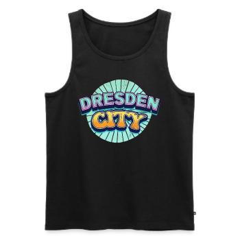 Dresden Germany City Font Pop Art Comic - Men's Premium Organic Tank Top - black - Front - AI Model Male 178 light (178cm)