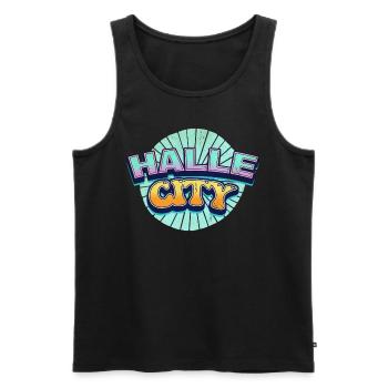 Halle Germany City Font Pop Art Comic - Men's Premium Organic Tank Top - black - Front - Michal (187cm)