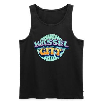 Kassel Germany City Font Pop Art Comic - Men's Premium Organic Tank Top - black - Front - AI Model Male 178 light (178cm)