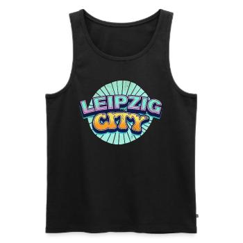 Leipzig Germany City Font Pop Art Comic - Men's Premium Organic Tank Top - black - Front - AI Model Male 178 light (178cm)
