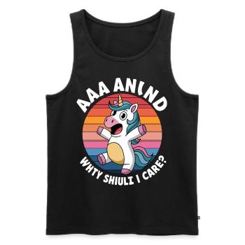 Und warum sollte es mich interessieren? Lustiges sarkastisches Einhorn - Männer Premium Bio Tank Top - Schwarz - Vorne - Michal (187cm)