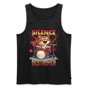 Tambours Tambours Silence Destructeur Chat Drôle - Débardeur bio Premium Homme - noir - Devant - Michal (187cm)