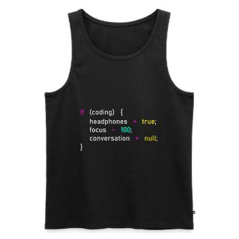 Programmieren Fokus Kopfhörer Tunnel - Männer Premium Bio Tank Top - Schwarz - Vorne - AI Model Male 178 light (178cm)