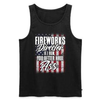Drôle de feu d’artifice pyrotechnicien disant - Débardeur bio Premium Homme - noir - Devant - AI Model Male 178 light (178cm)