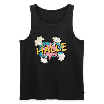 Halle Germany City Font Pop Art Comic - Men's Premium Organic Tank Top - black - Front - Michal (187cm)