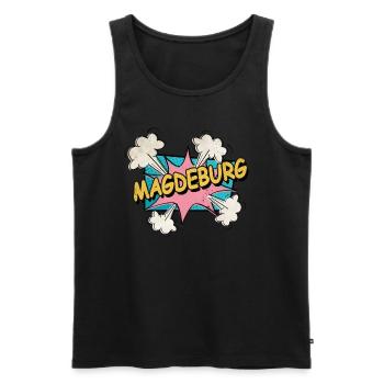 Magdeburg Germany City Font Pop Art Comic - Men's Premium Organic Tank Top - black - Front - AI Model Male 178 light (178cm)