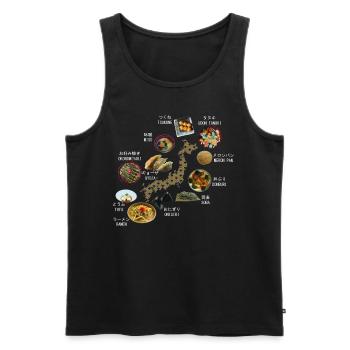 Map of JAPAN surrounded by Japanese dishes - Men's Premium Organic Tank Top - black - Front - AI Model Male 178 light (178cm)