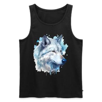 Loup Tête de loup Animal Nature Nature Nature Aquarelle Art - Débardeur bio Premium Homme - noir - Devant - AI Model Male 178 light (178cm)