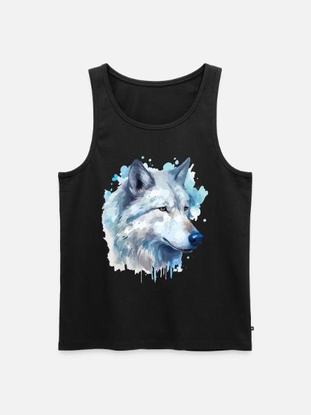 Ulv Ulvehoved Dyr Natur Vildmark Akvarel Kunst - Herre Premium økologisk tanktop - sort