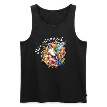 Colibri Fleurs Oiseau Animal Art Aquarelle Coloré - Débardeur bio Premium Homme - noir - Devant - Michal (187cm)