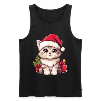 Chat Noël Noël Chat Mignon Dessin Animé - Débardeur bio Premium Homme - noir - Devant - Michal (187cm)
