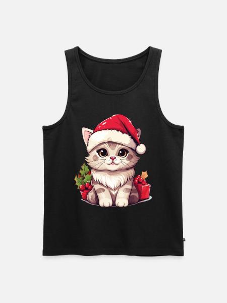 Cat Christmas Christmas Cat Cute Cartoon - Men's Premium Organic Tank Top - black