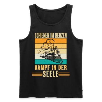 Eisenbahn Schienen im Herzen Dampf in dere Seele - Männer Premium Bio Tank Top - Schwarz - Vorne - AI Model Male 178 light (178cm)