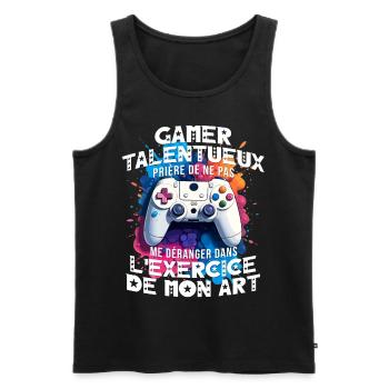 Gamer talentueux ado accro aux jeux vidéo console - Débardeur bio Premium Homme - noir - Devant - AI Model Male 178 light (178cm)