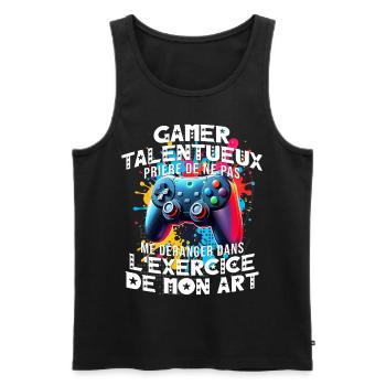 Gamer passionné de jeux vidéo console geek gaming - Débardeur bio Premium Homme - noir - Devant - Michal (187cm)