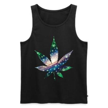 Galaxy Hanfblatt - Cannabis - Weed - Männer Premium Bio Tank Top - Schwarz - Vorne - Michal (187cm)