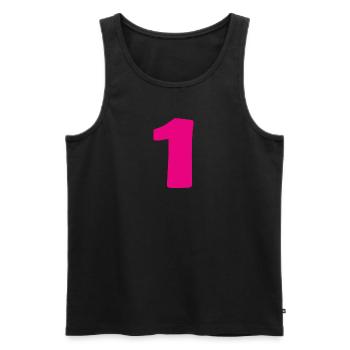 1. 1 year. 1st ANNIVERSARY. 1 YEAR ANNIVERSARY - Men's Premium Organic Tank Top - black - Front - AI Model Male 178 light (178cm)