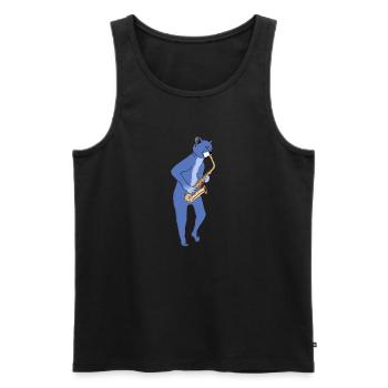 JAZZ CAT PLAYING SAXOPHONE - SAX CAT - Men's Premium Organic Tank Top - black - Front - AI Model Male 178 light (178cm)