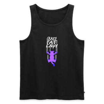 Chat fou Dame Texte Folle Femme Chats Amour - Débardeur bio Premium Homme - noir - Devant - Michal (187cm)