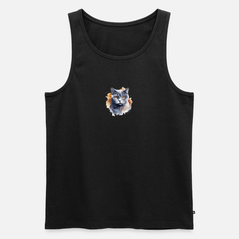 Katze Kopf Britisch Kurzhaar - Männer Premium Bio Tank Top - Schwarz