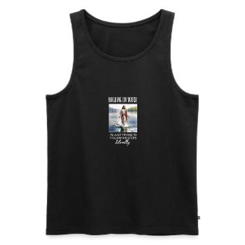 Funny Christian Clothing - Waking On Water, - Men's Premium Organic Tank Top - black - Front - Michal (187cm)