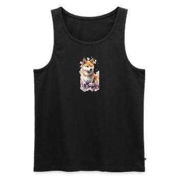 japanisch Hund Shiba Inu Porträt Blumen - Männer Premium Bio Tank Top - Schwarz - Vorne - Michal (187cm)