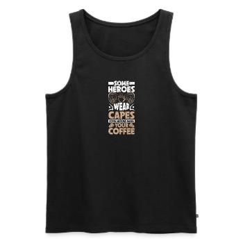 Some Heroes Wear Capes Some Heroes Make Your Coffe - Men's Premium Organic Tank Top - black - Front - AI Model Male 178 light (178cm)