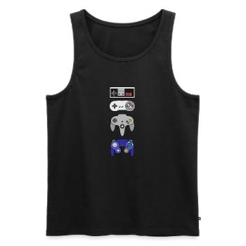 Contrôleur de jeu rétro Gamepad Gamer - Débardeur bio Premium Homme - noir - Devant - AI Model Male 178 light (178cm)