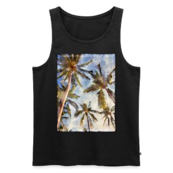 Palm trees in watercolor look - Men's Premium Organic Tank Top - black - Front - AI Model Male 178 light (178cm)