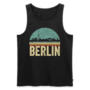 Retro Berlin Deutsche Hauptstadt Skyline 80er Jahre - Männer Premium Bio Tank Top - Schwarz - Vorne - Michal (187cm)